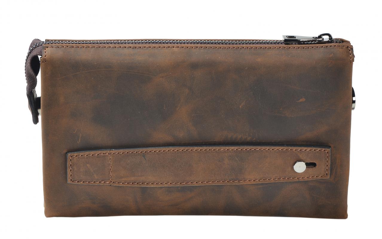 KANGAROO KINGDOM Hakiki Dana Deri Crazy Horse Koyu Camel Erkek Portföy & Clutch El Çantası 8822-ZKC