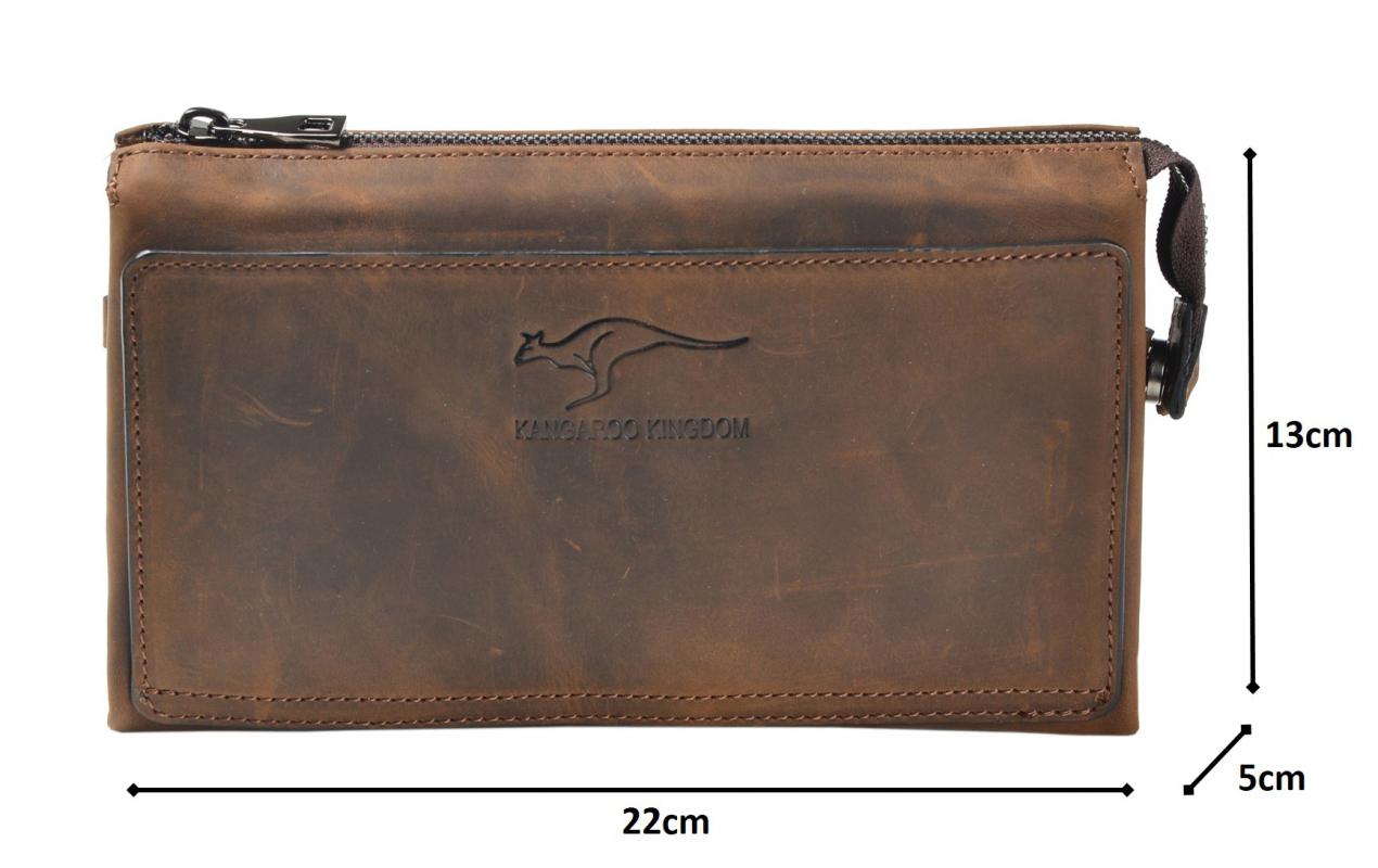 KANGAROO KINGDOM Hakiki Dana Deri Crazy Horse Koyu Camel Erkek Portföy & Clutch El Çantası 8822-ZKC