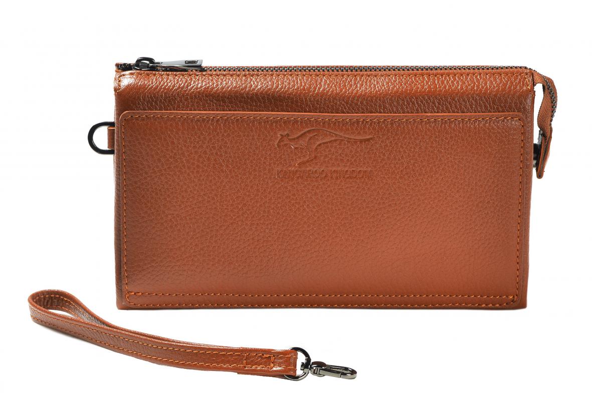 KANGAROO KINGDOM  Hakiki Deri Taba Erkek Portföy & Clutch El Çantası 8822-T