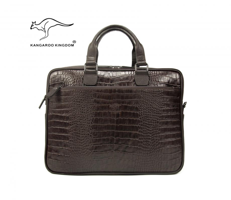 KANGAROO KINGDOM %100 Hakiki Dana Deri Kroko Koyu Kahverengi Erkek Laptop & Evrak Çantası 7763-CK