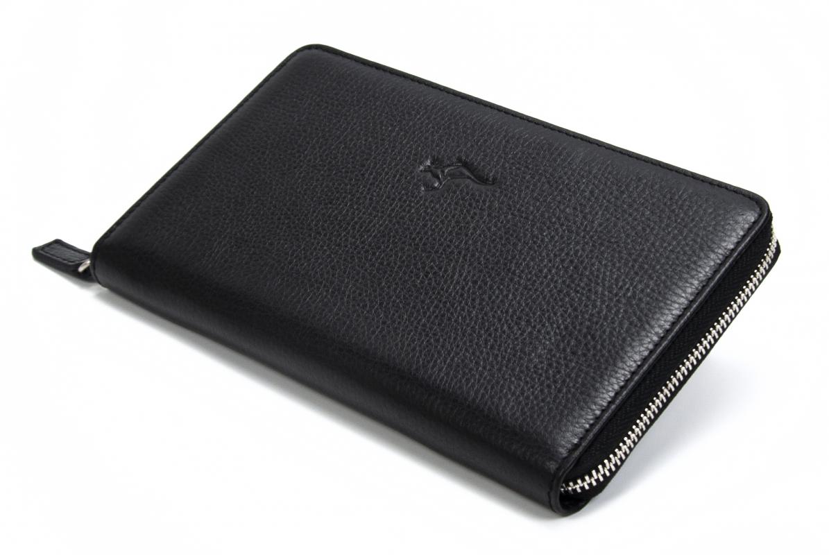 KANGAROO KINGDOM  Hakiki Deri Siyah Erkek Portföy & Clutch El Çantası 9979-S