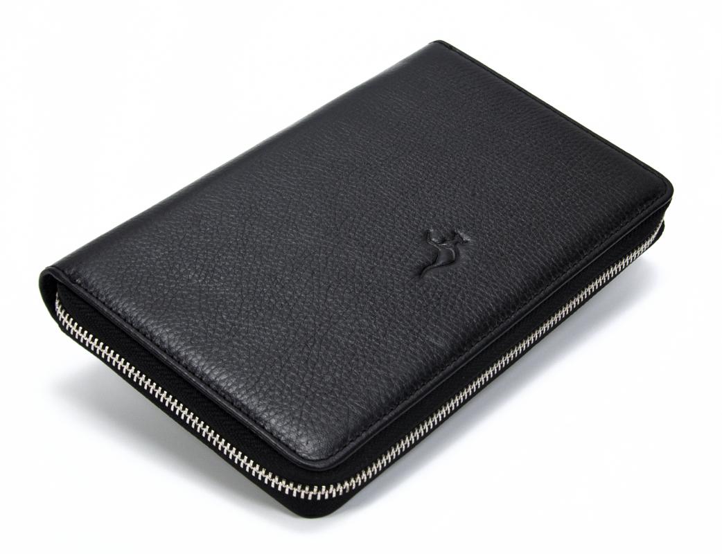 KANGAROO KINGDOM  Hakiki Deri Siyah Erkek Portföy & Clutch El Çantası 9979-S