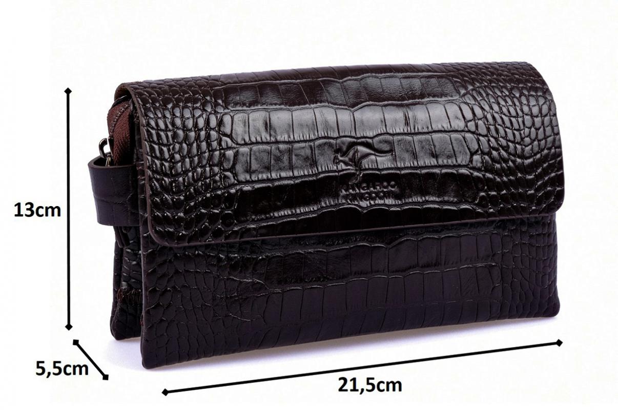 KANGAROO KINGDOM Hakiki Dana Deri Kroko Kahverengi Erkek Portföy & Clutch El Çantası 9288-CK