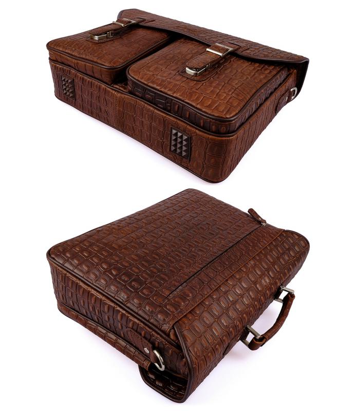KANGAROO KINGDOM %100 Hakiki Dana Deri Kroko Koyu Kahverengi Erkek Büyük Boy Laptop & Evrak Çantası 9928-CK