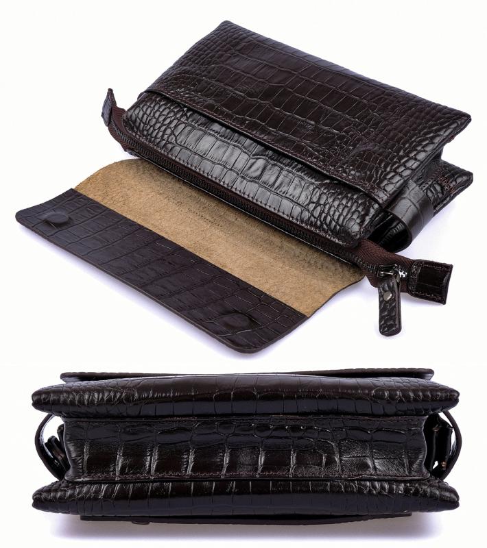 KANGAROO KINGDOM Hakiki Dana Deri Kroko Siyah Erkek Portföy & Clutch El Çantası 9288-CS