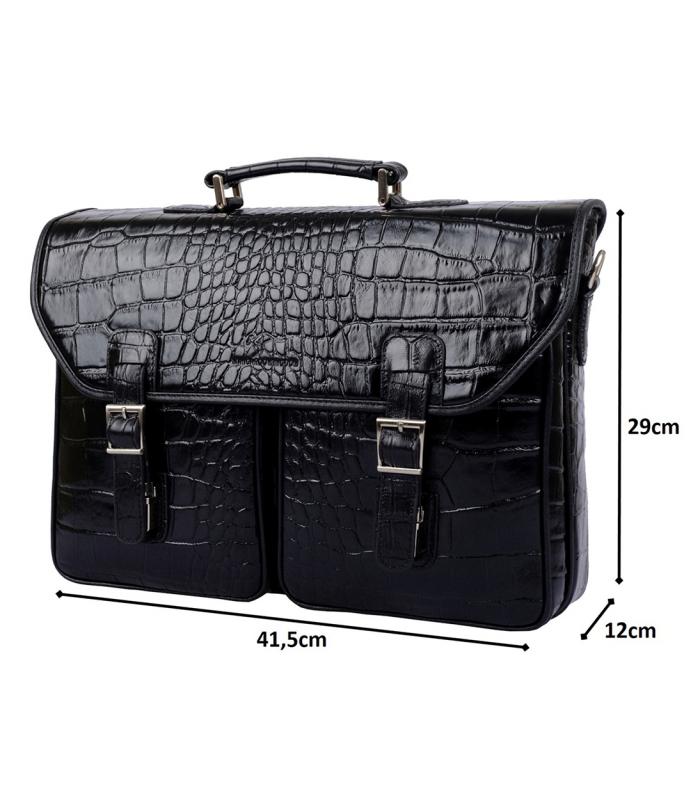 KANGAROO KINGDOM %100 Hakiki Dana Deri Kroko Siyah Erkek Büyük Boy Laptop & Evrak Çantası 9928-CS