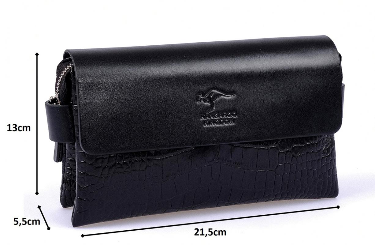 KANGAROO KINGDOM Hakiki Dana Deri Napa & Kroko Siyah Erkek Portföy & Clutch El Çantası 9288-FCS