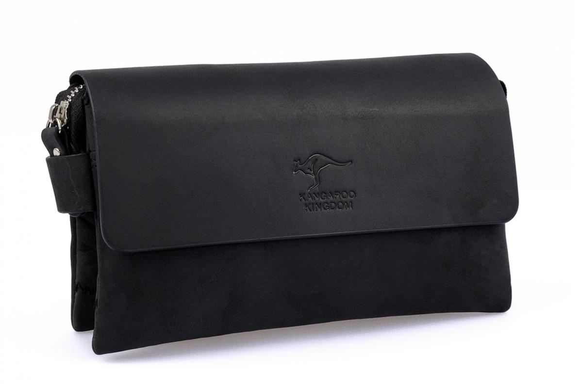 KANGAROO KINGDOM Hakiki Dana Deri Crazy Horse Siyah Erkek El Portföy Clutch Çantası 9288-ZS