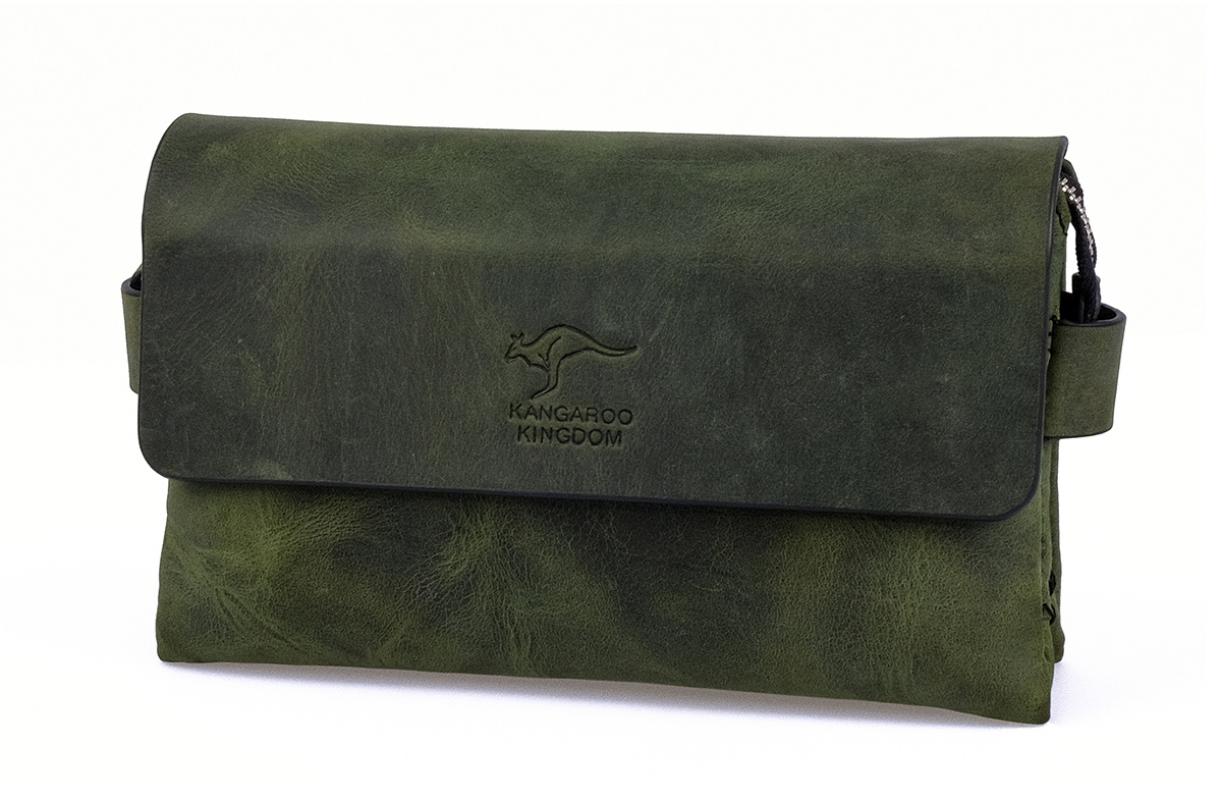 KANGAROO KINGDOM Hakiki Dana Deri Crazy Horse Koyu Taba Erkek El Portföy Clutch Çantası 9288-ZKT