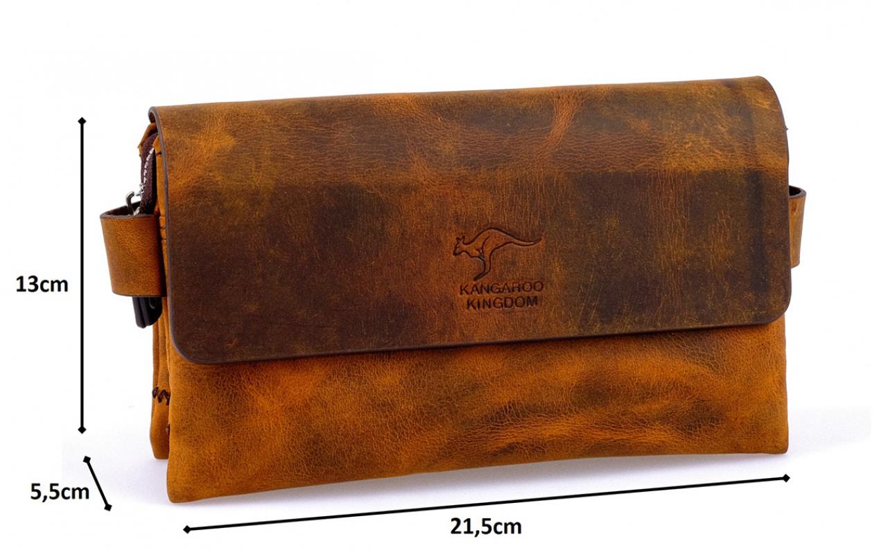 KANGAROO KINGDOM Hakiki Dana Deri Crazy Horse Açık Taba Erkek El Portföy Clutch Çantası 9288-ZAT