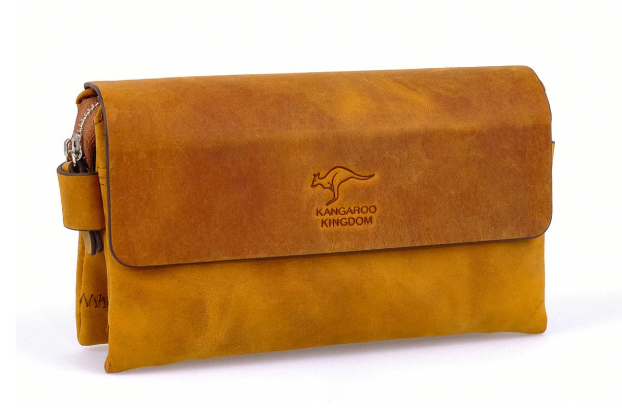 KANGAROO KINGDOM Hakiki Dana Deri Crazy Horse Hardal Erkek El Portföy Clutch Çantası 9288-ZH