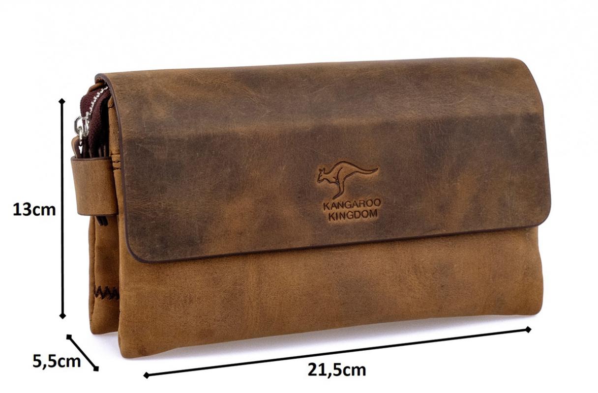 KANGAROO KINGDOM Hakiki Dana Deri Crazy Horse Koyu Camel Erkek El Portföy Clutch Çantası 9288-ZKC