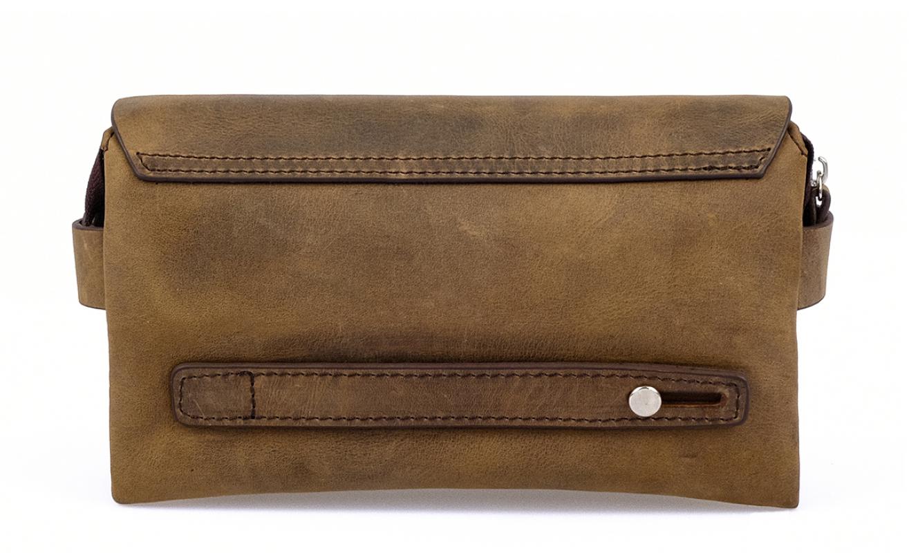 KANGAROO KINGDOM Hakiki Dana Deri Crazy Horse Koyu Camel Erkek El Portföy Clutch Çantası 9288-ZKC