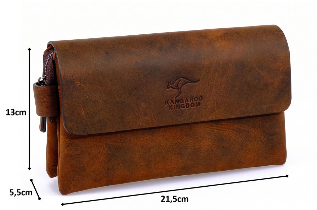 KANGAROO KINGDOM Hakiki Dana Deri Crazy Horse Koyu Taba Erkek El Portföy Clutch Çantası 9288-ZKT