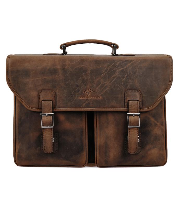 KANGAROO KINGDOM %100 Hakiki Dana Deri Crazy Horse Kahverengi Erkek Büyük Boy Laptop & Evrak Çantası 9928-ZK
