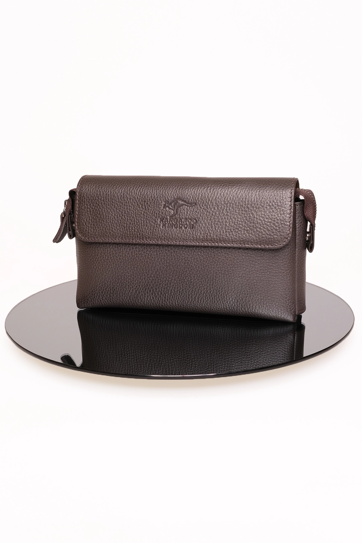 KANGAROO KINGDOM Hakiki Dana Deri Koyu Kahverengi Erkek Portföy & Clutch El Çantası 9985-K