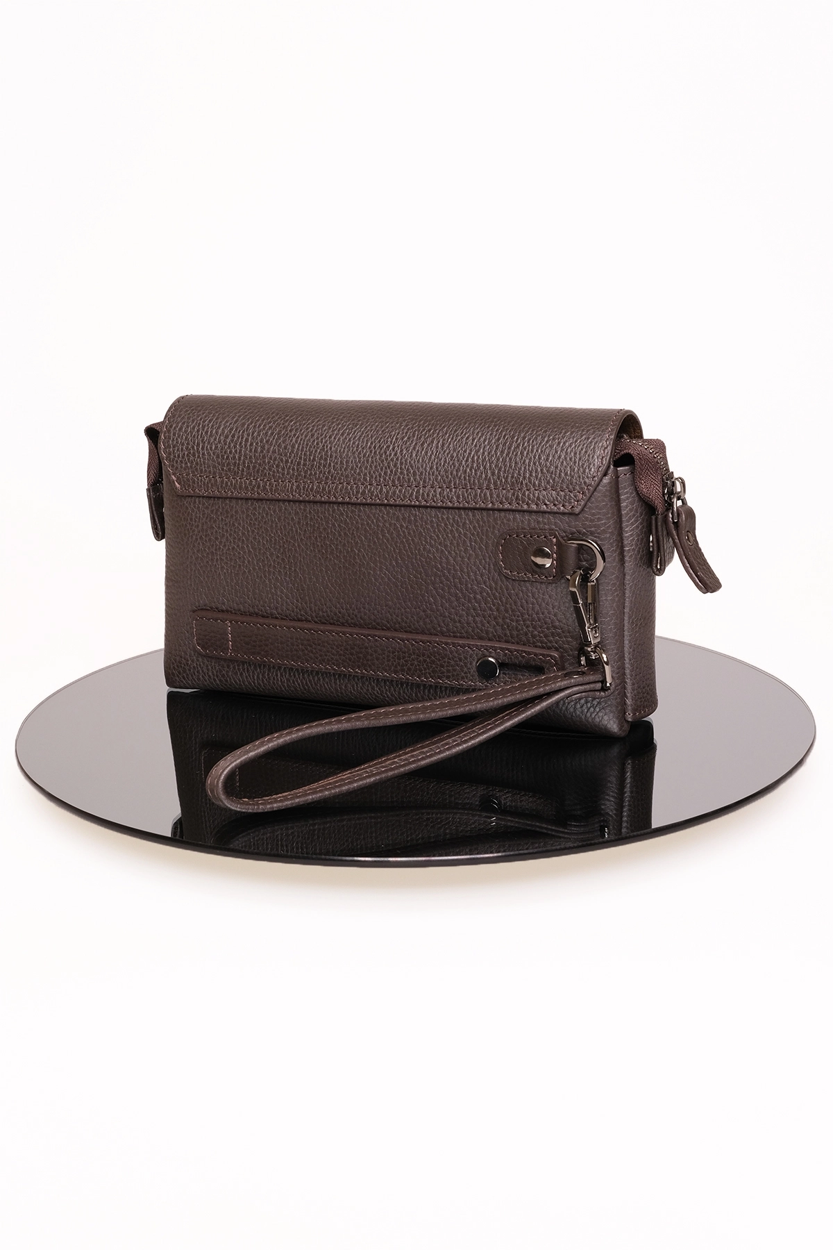 KANGAROO KINGDOM Hakiki Dana Deri Koyu Kahverengi Erkek Portföy & Clutch El Çantası 9985-K