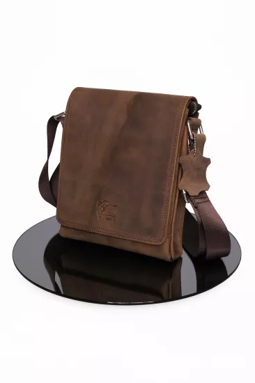 Kangaroo Kingdom 5512-ZKC Koyu Camel Deri Postacı Çantası | Crazy Horse Hakiki Deri