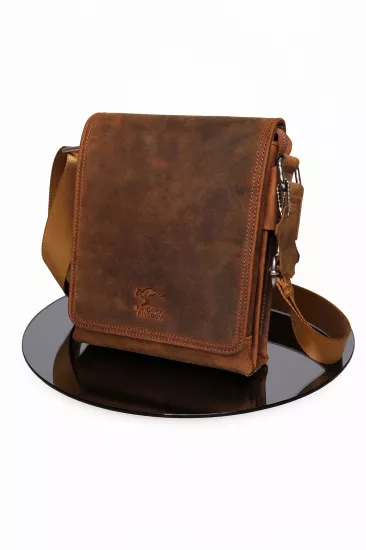 Postacı Çantası | Açık Taba Yağlı Nubuk Derisi Omuz Çantası 5512-ZAT