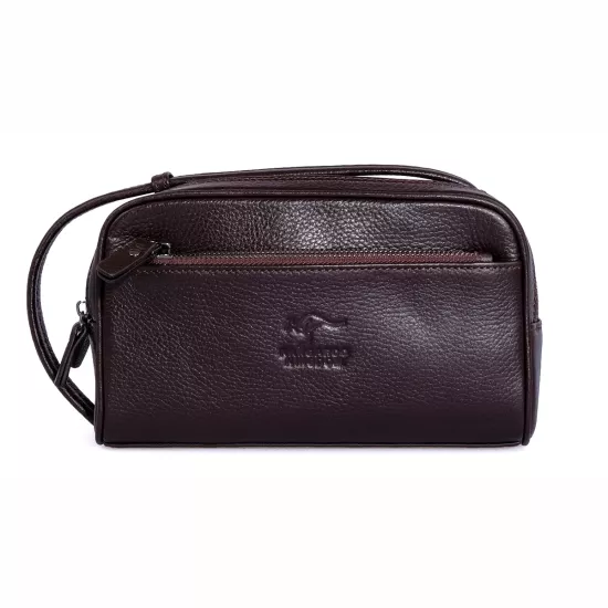 KANGAROO KINGDOM %100 Hakiki Dana Deri Koyu Kahverengi Erkek Portföy & Clutch El Çantası 6466-K