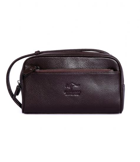 KANGAROO KINGDOM Hakiki Deri Koyu Kahverengi Erkek Portföy & Clutch El Çantası 6466-K