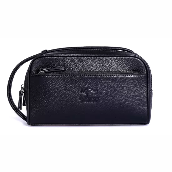 KANGAROO KINGDOM %100 Hakiki Dana Deri Siyah Erkek Portföy & Clutch El Çantası 6466-S