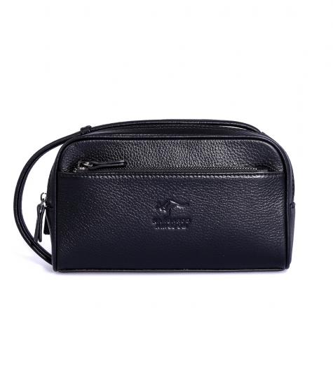 KANGAROO KINGDOM Hakiki Deri Siyah Erkek Portföy & Clutch El Çantası 6466-S