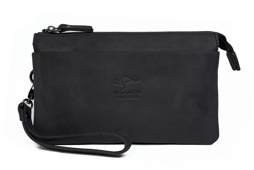 KANGAROO KINGDOM Hakiki Deri Crazy Horse Siyah Erkek El Portföy Clutch Çantası 5488-ZS