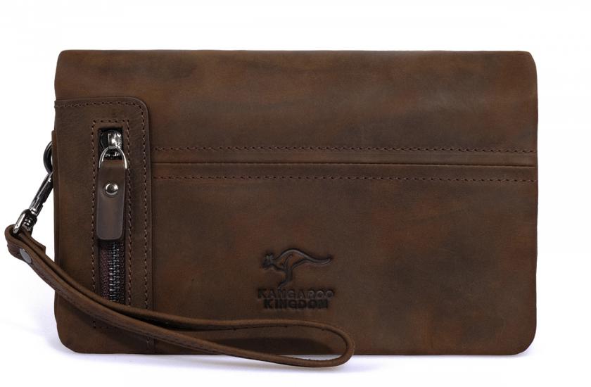 KANGAROO KINGDOM Hakiki Deri Crazy Horse Kestane Erkek Portföy & Clutch El Çantası 7477-ZKE