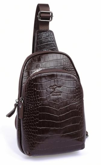 KANGAROO KINGDOM Hakiki Deri Kroko Koyu Kahverengi Unisex Body Bag Sırt Çantası 8155-CK