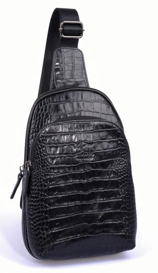 KANGAROO KINGDOM Hakiki Deri Kroko Siyah Unisex Body Bag Sırt Çantası 8155-CS