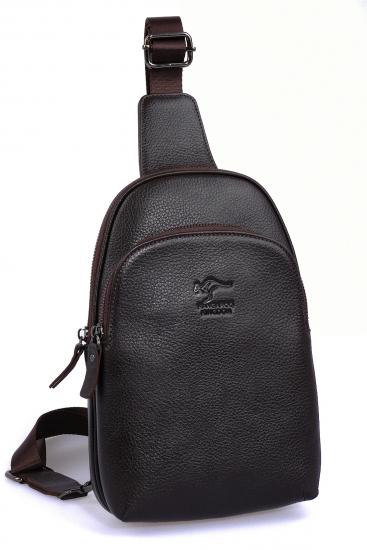 KANGAROO KINGDOM Hakiki Deri Koyu Kahverengi Erkek Body Bag Sırt Çantası 8155-K