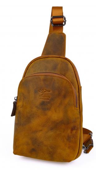 KANGAROO KINGDOM Hakiki Deri Crazy Horse Açık Taba Erkek Body Bag Sırt Çantası 8155-ZAT