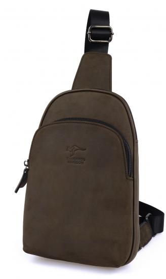 KANGAROO KINGDOM Hakiki Deri Crazy Horse Füme Erkek Body Bag Sırt Çantası 8155-ZF