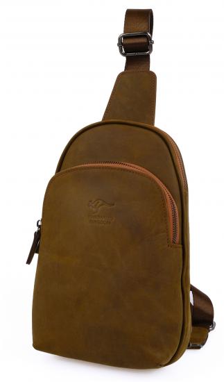 KANGAROO KINGDOM Hakiki Deri Crazy Horse Haki Erkek Body Bag Sırt Çantası 8155-ZHK
