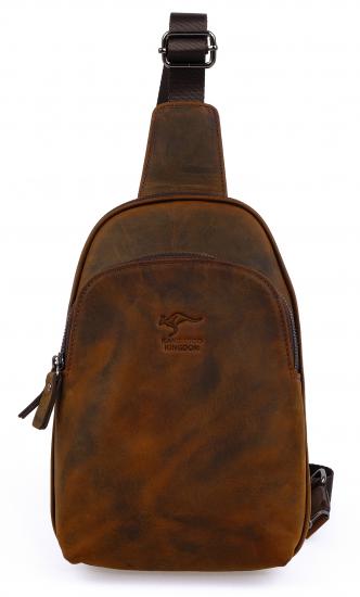 KANGAROO KINGDOM Hakiki Deri Crazy Horse Koyu Taba Erkek Body Bag Sırt Çantası 8155-ZKT