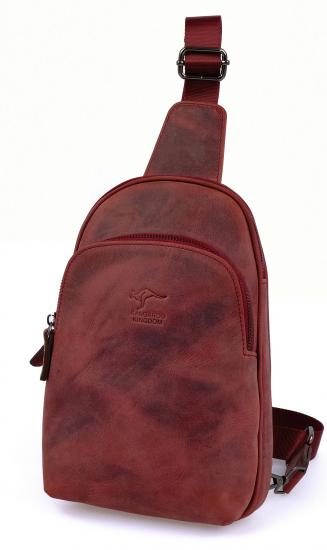 KANGAROO KINGDOM Hakiki Dana Deri Crazy Horse Vişne Unisex Body Bag Sırt Çantası 8155-ZV