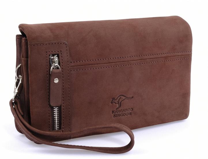KANGAROO KINGDOM Hakiki Deri Crazy Horse Kahverengi Erkek Portföy & Clutch El Çantası 7477-ZK