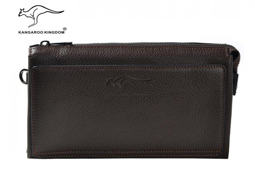 KANGAROO KINGDOM Hakiki Deri Koyu Kahverengi Erkek Portföy & Clutch El Çantası 8822-K