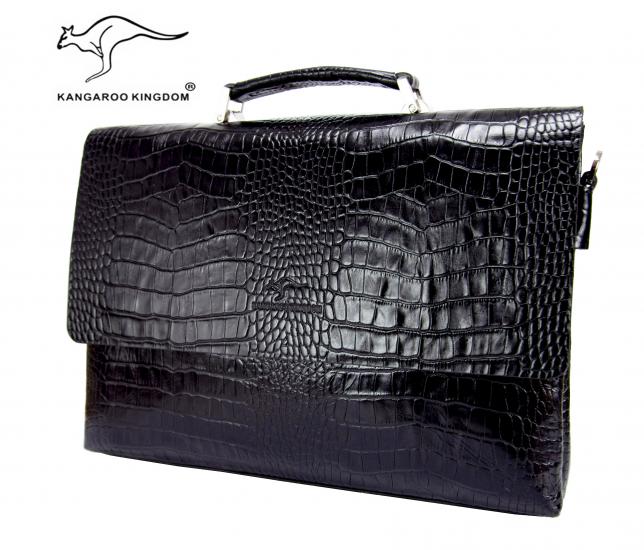 KANGAROO KINGDOM Hakiki Dana Deri Kroko Siyah Erkek Laptop & Evrak Çantası 8295-CC-S