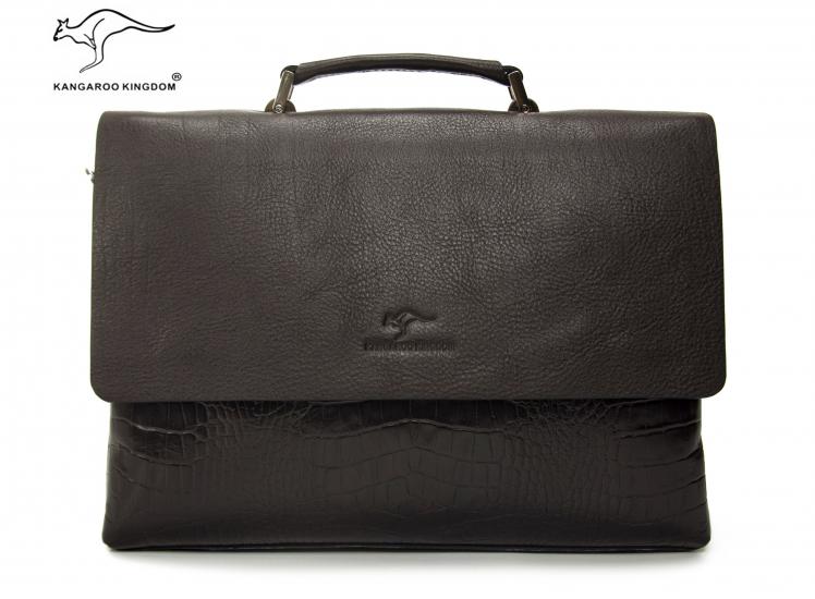 KANGAROO KINGDOM Hakiki Dana Deri Koyu Kahverengi Erkek Laptop & Evrak Çantası 8294-FC-K