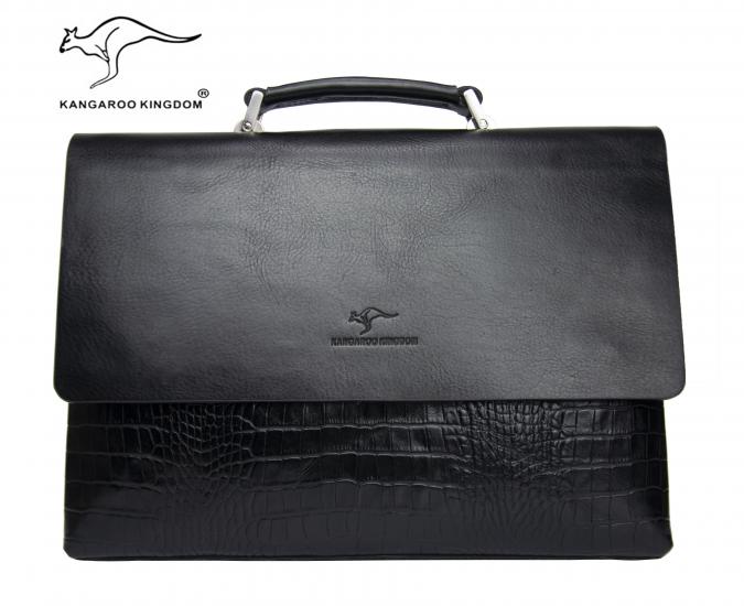 KANGAROO KINGDOM Hakiki Deri Siyah Erkek Laptop & Evrak Çantası 8294-FC-S