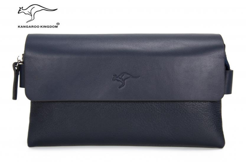 KANGAROO KINGDOM Hakiki Dana Deri Lacivert Erkek Portföy & Clutch El Çantası 9288-L