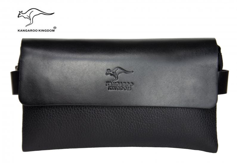 KANGAROO KINGDOM Hakiki Deri Siyah Erkek Portföy & Clutch El Çantası 9288-S