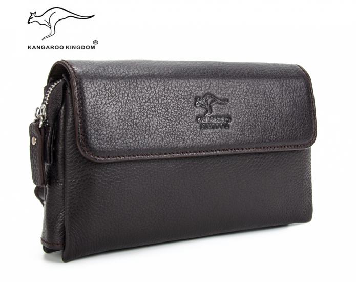 KANGAROO KINGDOM Hakiki Dana Deri Koyu Kahverengi Erkek Portföy & Clutch El Çantası 9985-K