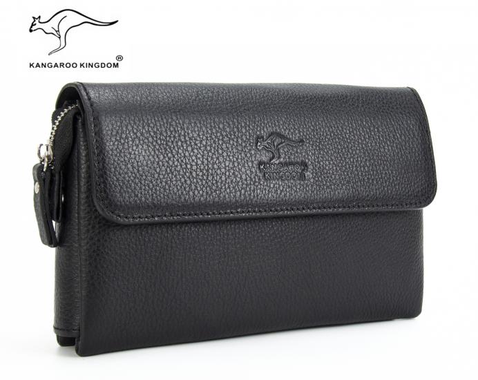 KANGAROO KINGDOM Hakiki Deri Siyah Erkek Portföy & Clutch El Çantası 9985-S
