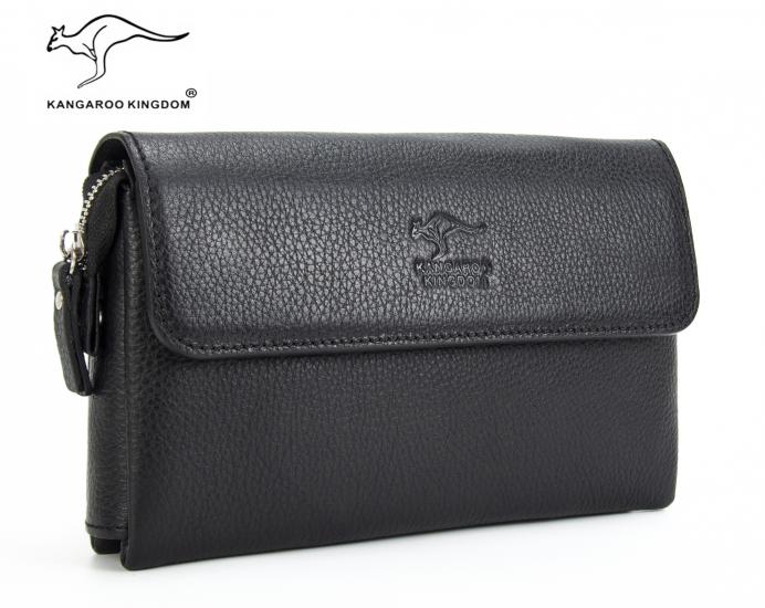 KANGAROO KINGDOM Hakiki Dana Deri Siyah Erkek Portföy & Clutch El Çantası 9985-S