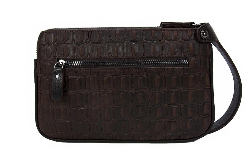 KANGAROO KINGDOM Hakiki Deri Aligator Koyu Kahverengi Erkek Portföy & Clutch El Çantası 1285-BCK