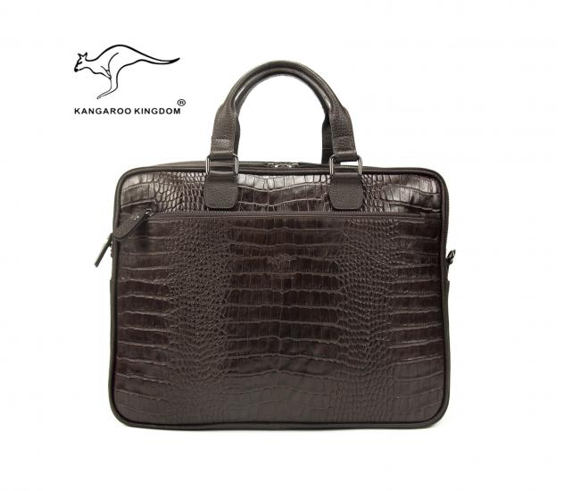 KANGAROO KINGDOM %100 Hakiki Dana Deri Kroko Koyu Kahverengi Erkek Laptop & Evrak Çantası 7763-CK