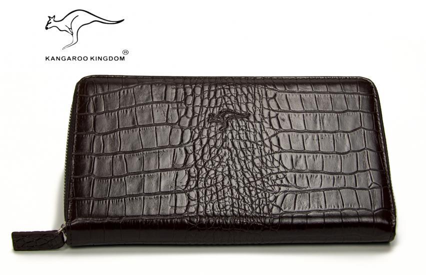 KANGAROO KINGDOM Hakiki Deri Kroko Koyu Kahverengi Erkek Portföy & Clutch El Çantası 9979-CK